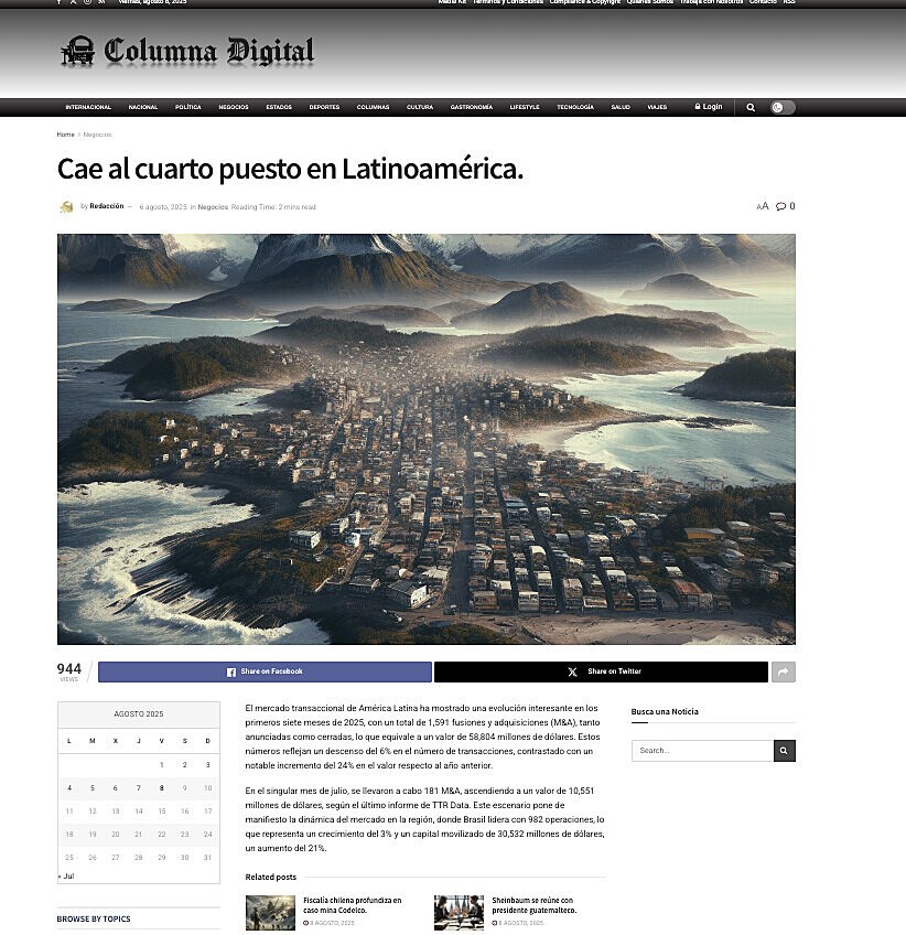 Cae al cuarto puesto en Latinoamrica.